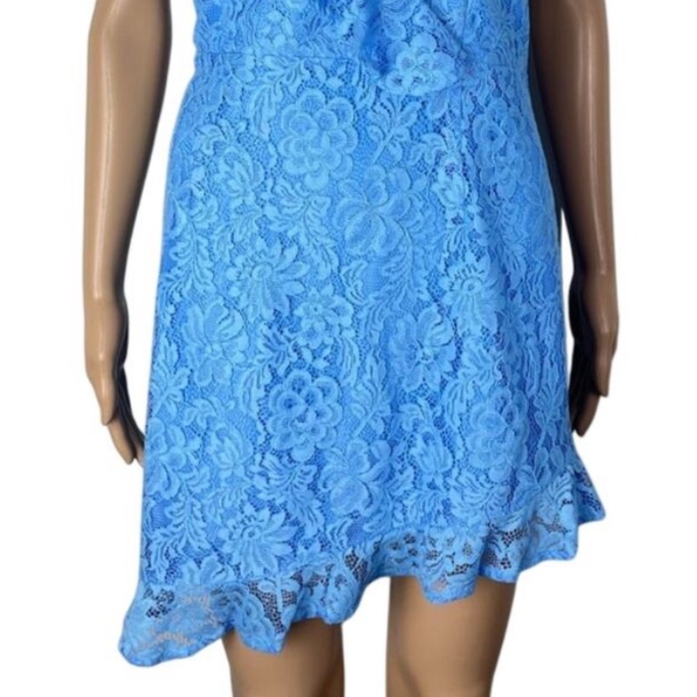 New Revolve NBD X NAVEN Cassandra Blue Lace Open Back Asymmetrical Mini Dress - Picture 6 of 13